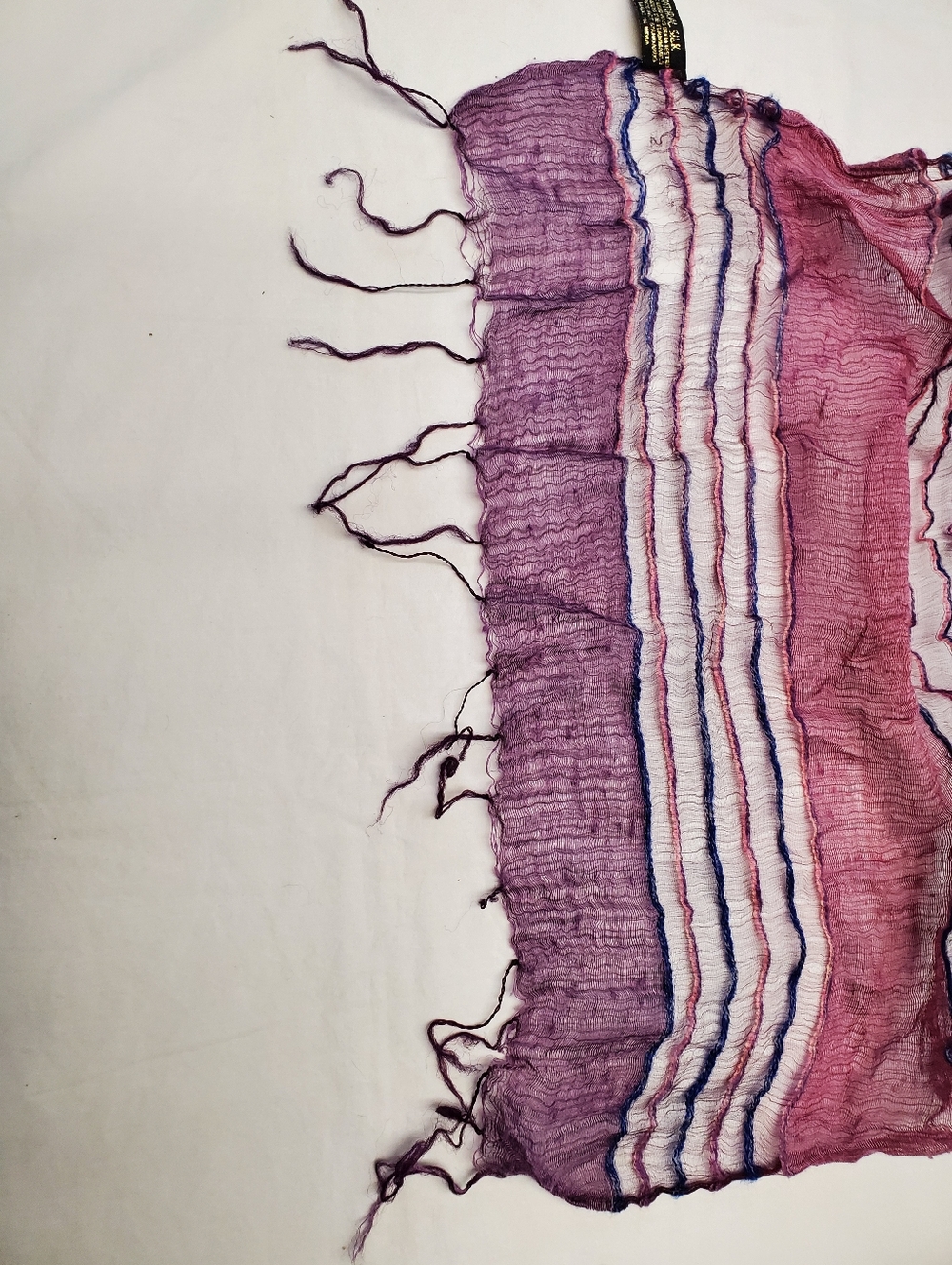 Fleurs by Elisabeth Audibert Paris Silk Scarf Boho Textured Fringe Purple Blue - Picture 8 of 9